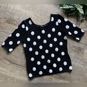 J.A.C. Y2K Black White Polka Dot Knit Beach Retro Pullover Sweater - Size M